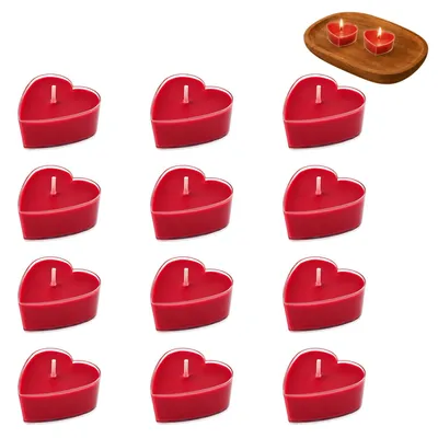 Herzförmige Teelichter, rot, 12er Set, Pflanzenwachs, 4h Brenndauer