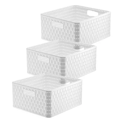 Zdjęcie produktu dla Zestaw 3 pojemników Rotho Country o pojemności 14 l – pojemniki o wymiarach 32,8 x 30 x 16 cm – pojemniki z tworzywa sztucznego imitujące rattan – pojemniki kuchenne z tworzywa sztucznego, które można ustawiać jeden na drugim