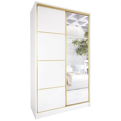 Produktbild von Schiebeschrank mit Spiegel und Schubladen TRIVI C 120 weiß / gold