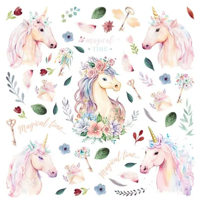 Produktbild von Sanders & Sanders Wandtattoo Einhörner Rosa und Weiß 42 x 30 cm