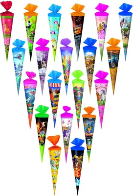 Produktbild von 20x Schultüte / Zuckertüte / Länge: 35cm / rund / 20 verschiedene Motive
