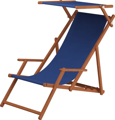 Produktbild von Liegestuhl blau Gartenstuhl Deckchair Buche Strandstuhl Sonnendach Sonnenliege 10-307 S