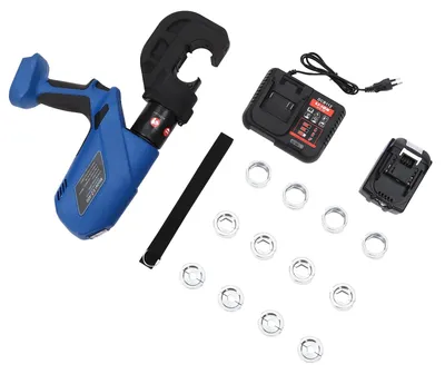 Image de Pince à sertir hydraulique, force de sertissage de 120 kN, batterie rechargeable, bleu/noir