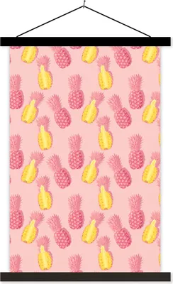Produktbild von MuchoWow® Textilposter Sommer - Ananas - Muster 60x90 cm mit schwarzem Rahmen - Poster Wohnzimmer