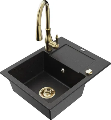 Produktbild von Mexen Enzo 1 Becken-Granitspüle mit Abtropffläche und Mischbatterie Savita, Schwarz/Silbermetallic - 6506-73-672601-50