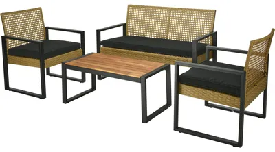 Produktbild von ProGarden | Gartenmöbel-Set - Gartenstuhl - 4er Set - Rattan - Braun - Bank - Gartentischl