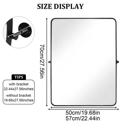Zdjęcie produktu dla Lustro do łazienki - lustro ścienne 50x70 cm - prostokątne - obrotowe - z oświetleniem - rama aluminiowa - do montażu nad umywalką - możliwość montażu w poziomie i w pionie - kolor czarny