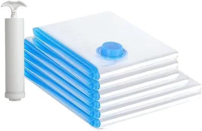 Produktbild von Ibenzoa® Vakuumbeutel-Set mit Handpumpe – 6 Stück (100×80, 100×70, 80×60 cm), BPA‑frei, wiederverwendbar, bis zu 75% Platzersparnis für Kleidung