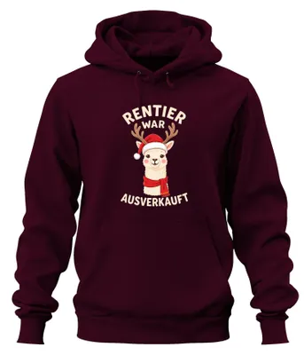 Produktbild von Rentier war t Alpaka Weihnachten lustig Hoodie Kapuzenpullover, Burgundy, XL