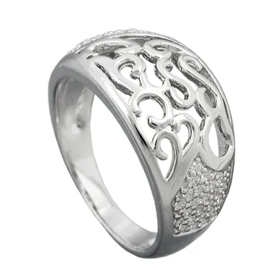 Produktbild von Ring 10mm mit Zirkonias glänzend rhodiniert Silber 925 Ringgröße 60 silber 10mm