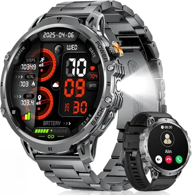 Produktbild von Herren Militär-Smartwatch mit 1.85" HD Display, 1000mAh, Bluetooth-Anruf, 120 Sportmodi, IP68 wasserdicht, LED-Licht, kompatibel mit Android iOS