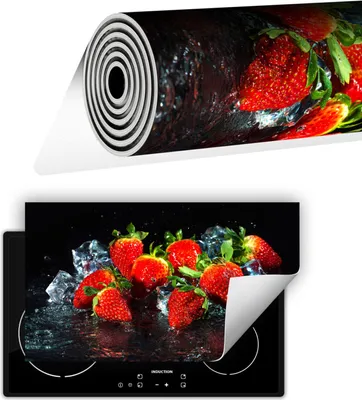 Produktbild von Herdabdeckplatte abdeckung Glaskeramikkochfeld abdeckplatte 90x52 cm Anti Rutsch Matte Aufrollbar, Schwarz Erdbeeren