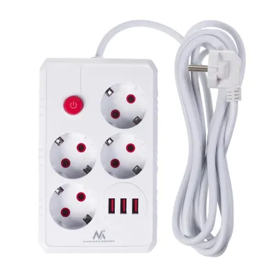 Produktbild von Maclean Steckdosenleiste 4-Steckdosen-Verlängerungskabel + 3xUSB 110-240V AC 50/60Hz 2.1A max 2500W 3m weiß MCE393 W