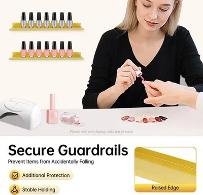 Imagen del producto de Organizadores de cosméticos de pared - Estanterías de hierro en forma de triángulo dorado para esmaltes de uñas