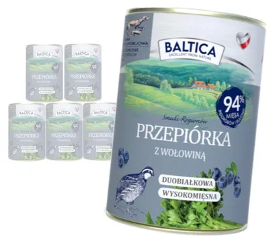 Produktbild von Baltica Wachtelfleisch mit Rindfleisch 6x400g Duoprotein Getreidefrei Nassfutter für Hunde