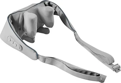 A gray neck and shoulder massager is shown against a white background.
