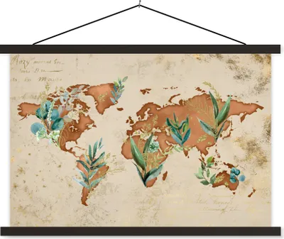Produktbild von MuchoWow® Textilposter Weltkarte - Papyrus - Pflanzen 120x80 cm mit schwarzem Rahmen - Wanddeko
