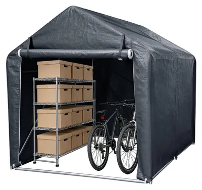 Produktbild von Ikodm Garagenzelt Groß 218x157x166cm, Mobiles Fahrradzelt Motorradgarage, 160g/m² PE-Gewebe Wasserdicht, Verzinktes Stahlgestell, Gartenhaus Grau