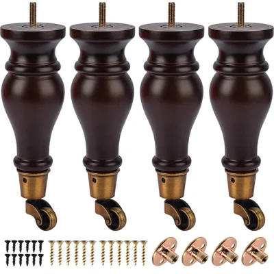 Obrázok produktu pre Drevené nožičky na nábytok s kolieskami, 22 cm, 4 kusy