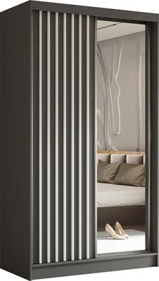 Produktbild von Masseno Schiebetürenschrank LAMELLO 120 cm Kleiderschrank Schlafzimmer Schrank 2-türig mit Spiegel und Lamellen Grau