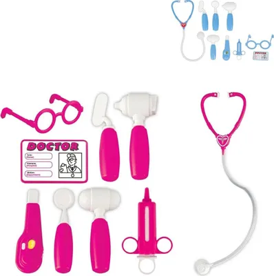 Produktbild von Pilsan Kinder-Arztset 03232, 9-teilig, Spritze, Stethoskop, Otoskop, Arztausweis pink