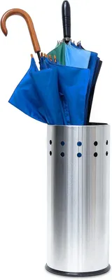 Productafbeelding van Paraplubak - Lekbak - Antislip - Wandelstokken - Rvs - H x Ø: 49,5 x 22,5 cm - Ronde parapluhouder - Zilver