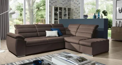 Produktbild von Ecksofa Schlafsofa Sofa PASCARA in Stoff Esito Braun Ottomane Rechts