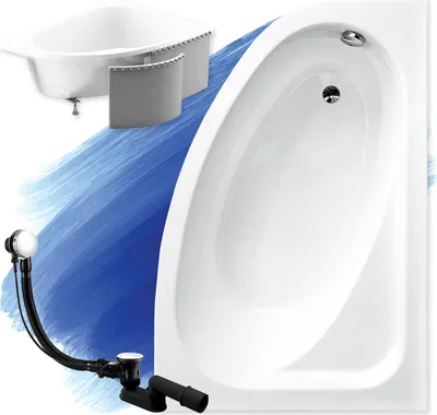 Produktbild von BADLAND Eckbadewanne Badewanne Cornea RECHTS 140x80 mit Ablaufgarnitur, Füßen und Styroporverkleidung GRATIS