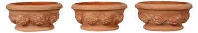 Produktbild von Set mit 3 Blumentöpfen aus Terrakotta, handgefertigt, hergestellt in Italien, 30 x 14 x 30 cm, rund, für Pflanzen, dekorative Töpfe für Innen- und Außenbereiche, Terracotta-Schale für