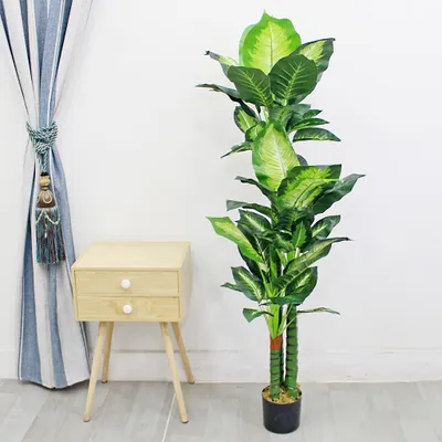 Produktbild von Decovego Künstliche Dieffenbachie, Kunstpflanze, 130 cm, detailreiche Deko für Wohn- & Büroräume, Allergikerfreundlich & Pflegeleicht