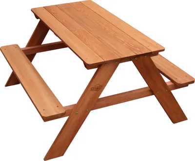 Produktbild von Sunny Dave Kinder Picknicktisch aus Holz | Kindertisch in Braun für den Garten | 89 x 89 x 50 cm