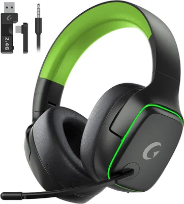 Produktbild von Gvyugke Kabelloses Gaming Headset für PS5/PS4/PC/Switch/Mac, 2,4GHz & Bluetooth 5.3 Wireless & 3.5mm Wired Kopfhörer mit Mikrofon, 7.1 Surround Sound, 70 Std. Akku, RGB-Beleuchtung