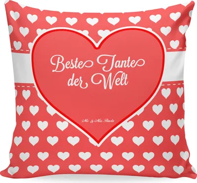 Produktbild von Mr. & Mrs. Panda Kissen 40x40 Tante - Geschenk, Mitbringsel, Familie, Herz Liebe Verliebt Dankeschön Geburtstag Bester Beste Bedanken, Neffe, Deko, kuschelkissen, Sofa