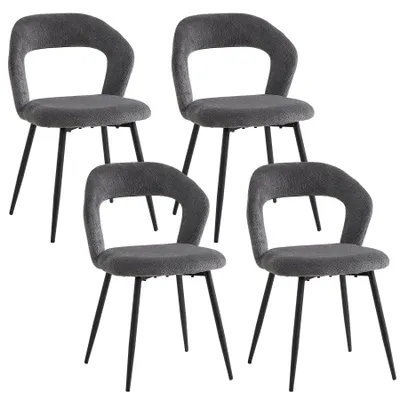 Immagine prodotto di Set di 4 sedie da pranzo - Sedie da cucina imbottite - Rivestimento in lino - Gambe in metallo - Stile moderno e minimalista - Grigio