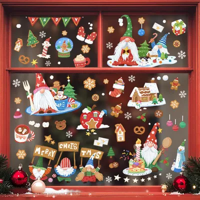 Produktbild von Fensterbilder - Wichtel, Schneeflocken und Schneehaus - Dekoration für Glasflächen - Mehrfarbig