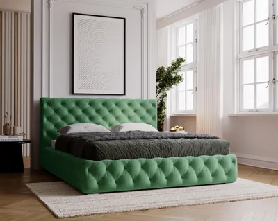 Produktbild von Polsterbett 200x200 cm Glory mit Bettkasten - Chesterfield Bett, Glamour - Doppelbett mit Metall Lattenrost, Grün