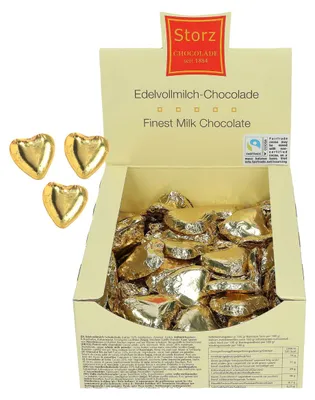 Produktbild von 100er SET Choco - Herzen gold, lose 9 g / Schokolade Herz / Valentinstag / Muttertag