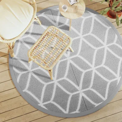 Produktbild von Teppich für den Außenbereich, grau, Ø 160 cm, aus Polypropylen für Haus, Garten und Balkon