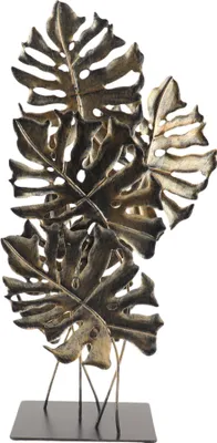 Produktbild von MISOU Verzierung auf Fuß für drinnen auf Ständer Nachbildungation Monstera Gold 57cm Metall