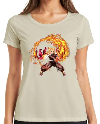 Immagine prodotto di Maglietta da donna con stampa "Rengoku Hashira delle Fiamme - Anime - Combattimento - Samurai", colore naturale, taglia S