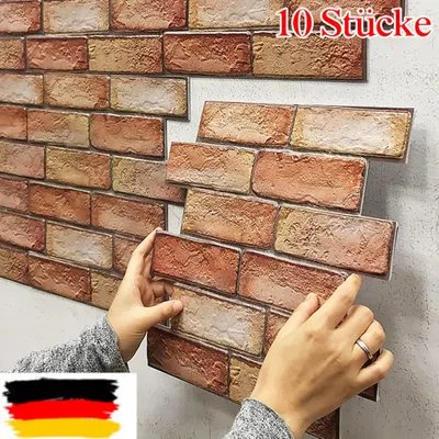 Produktbild von 10 Stk 3D Wandpaneele Selbstklebend Tapete Ziegel Wandverkleidung Wandaufkleber 30x30cm Rote Wandtattoos