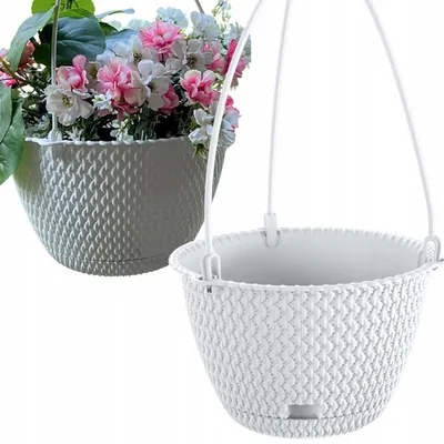 Produktbild von DTU24 Hängeampel Rattanstil Weiß Pflanzgefäß Ø 27 cm