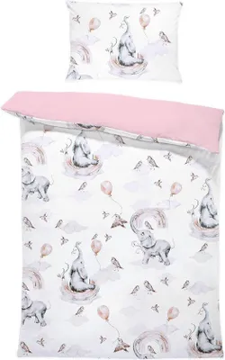 Image de Linge de lit pour bébé 100 x 135 cm, coton rose, éléphant