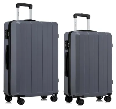 Image de Valise de voyage rigide avec serrure TSA et fermeture éclair YKK, valise cabine à roulettes avec 4 roues (gris, ensemble L-XL)