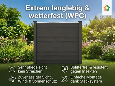 Produktbild von WPC Sichtschutzzaun CARACAS 5x Zaunelement + 6x Pfosten - 8,9m