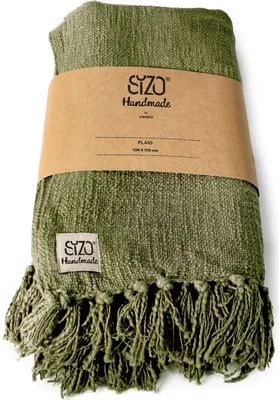 Image de Sizo jeté fait main 130 x 170 cm - Olive