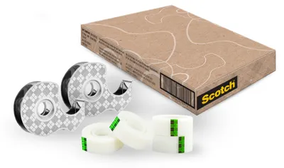 Produktbild von Scotch Edelstahl-Klebebandabroller + Magic Klebeband, 66% pflanzenbasiert, 19 mm x 13,9 m, 2 Abroller + 4 Rollen