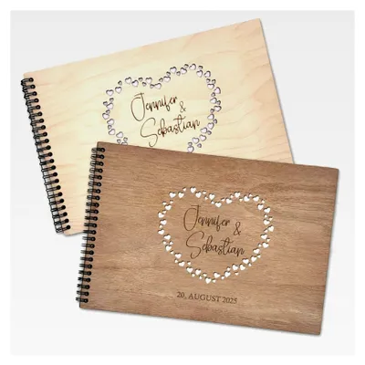 Produktbild von Personalisierbares Gästebuch aus Holz mit Wunschnamen für besondere Anlässe (Motiv 05 (Herzrahmen), 50 Blatt)