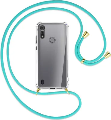 Produktbild von Handykette Backcover-Schutzhülle mit Band (Metall goldfarben) für Motorola Moto E6s - türkis