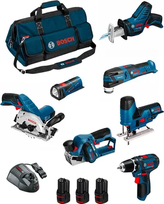 Produktbild von BOSCH Kit BMKB7-28FD3 (GSR 12V-15+GKS 12V-26+GST 12V-70+GOP 12V-28+GSA 12V-14+GLI 12V-80+GHO 12V-20 + 3x2,0Ah +GAL1230CV +HDBAG)